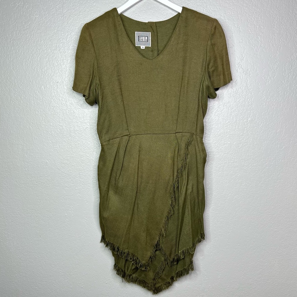 Vintage Beau David Olive Green Dress Tapestry Fringe sz 14